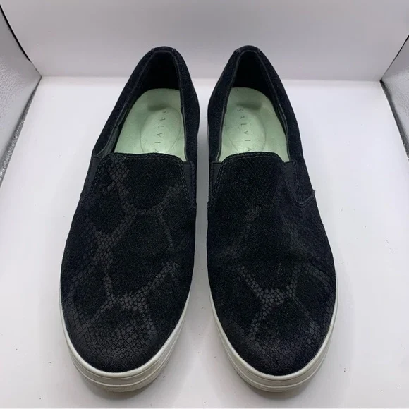 SALVIA black fabric platform loafers KERN COW SUEDE snake print size EU 40 US 9 - Picture 2 of 11